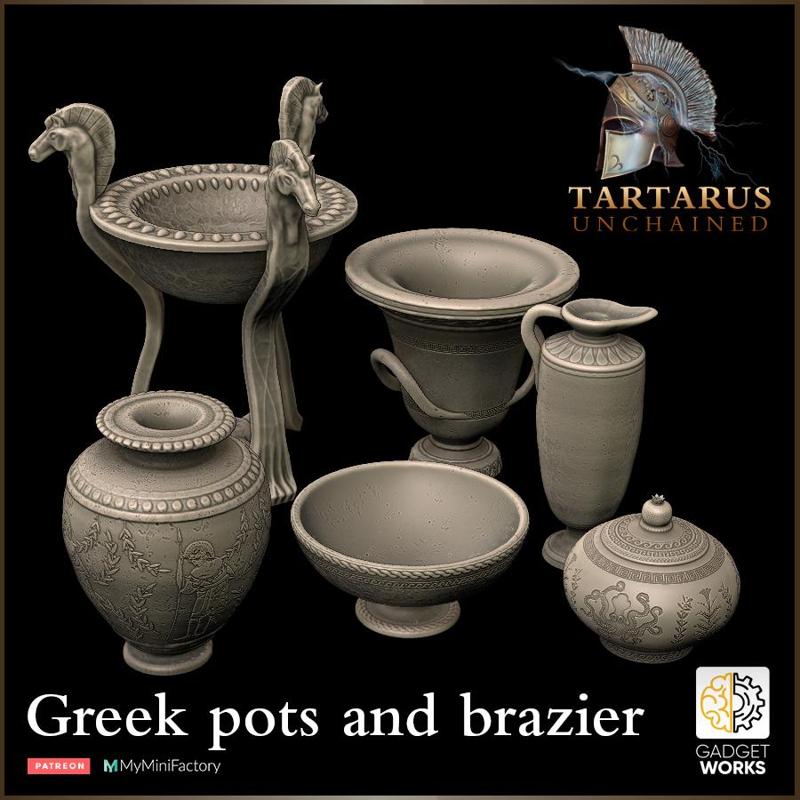 Greek pots and brazier – Tartarus Unchained