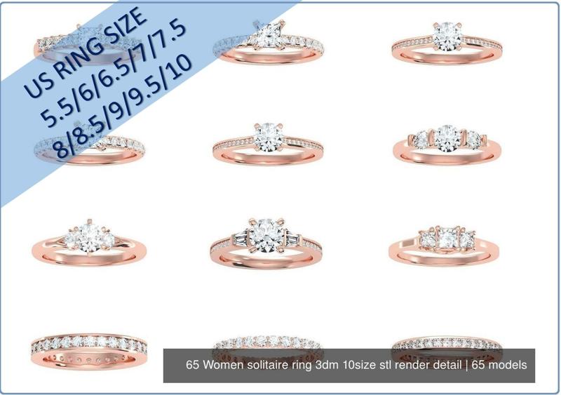 65 Women solitaire ring 3dm 10 size stl render detail 3D Model Collection