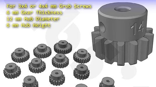 RC Car Mod 1 Standard Motor Pinion Collection, for 3.175mm motor shafts, M3 and M4 grub screws
