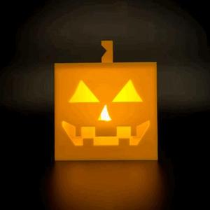 Square Pumpkin Halloween Tealight Lantern Candle with Lid (no supports)