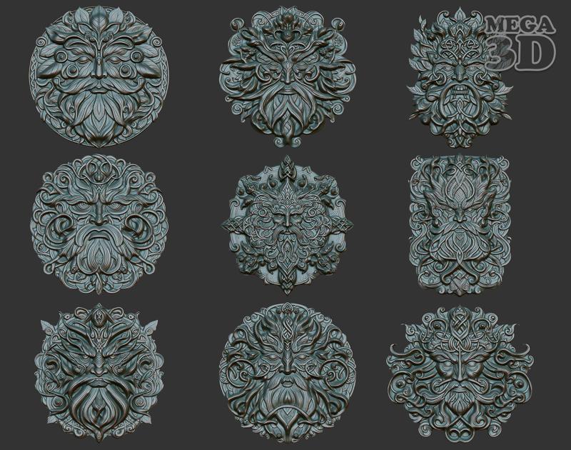 Celtic Greenman Basrelief Pack 240525 3D Model Collection