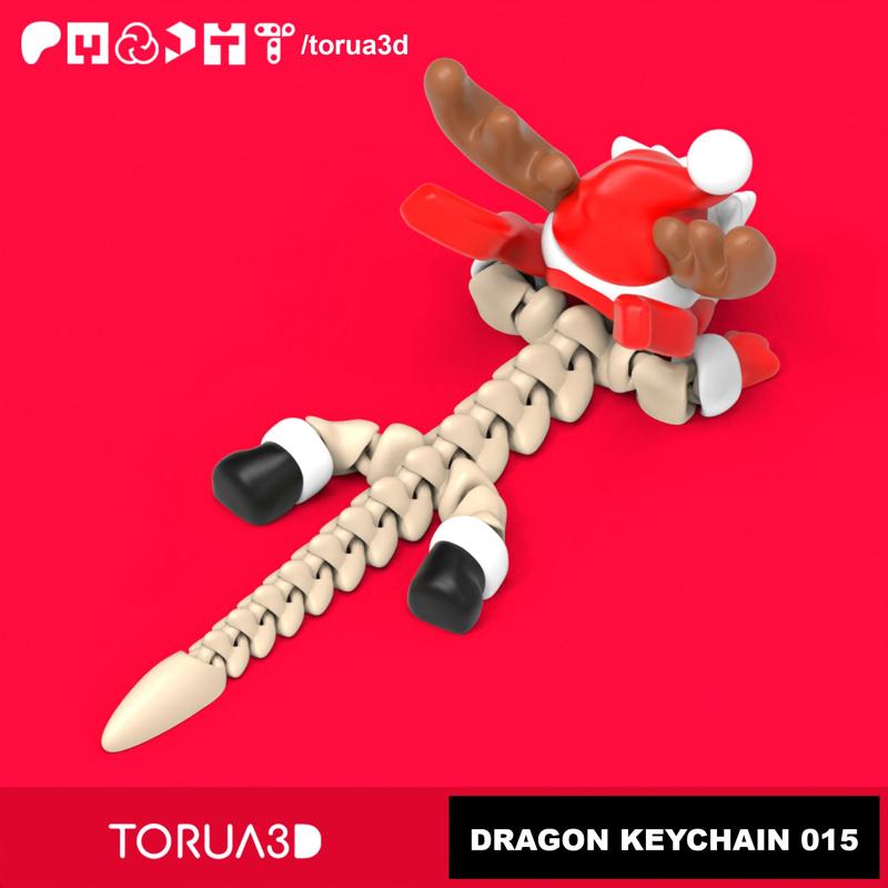 Articulated Christmas Dragon Keychain 015 – Print in place – No supports – 3mf – STL
