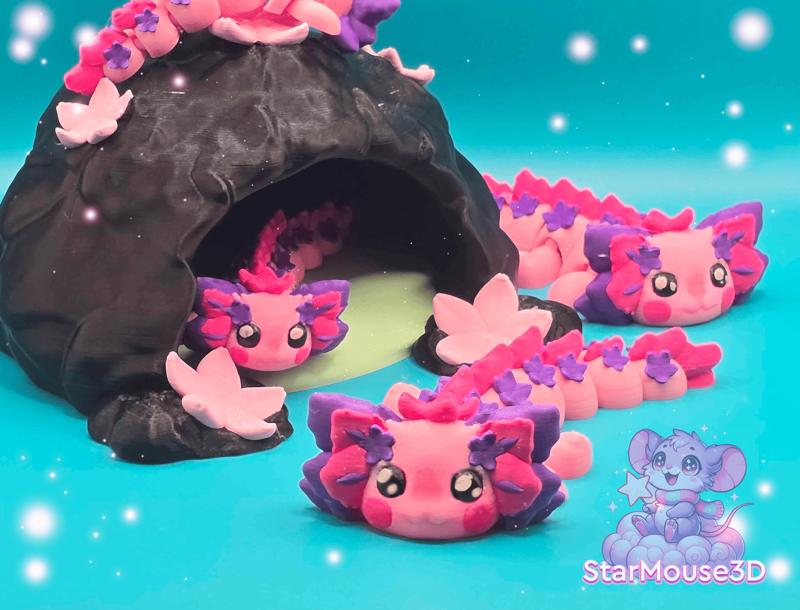 Blossom Axolotl Family Flexis + Cave Home