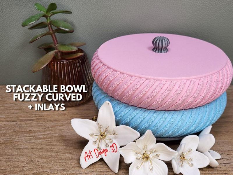 Stackable Bowl Tray – Fuzzy Curved with Inlays