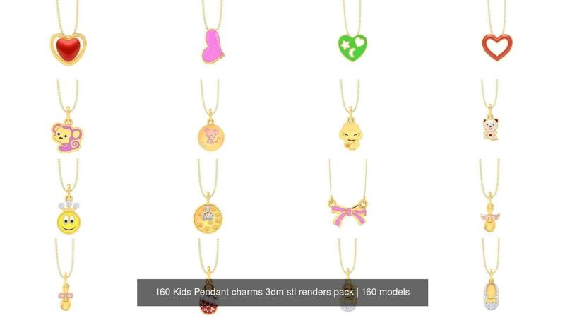 160 Kids Pendant charms 3dm stl renders pack 3D Model Collection