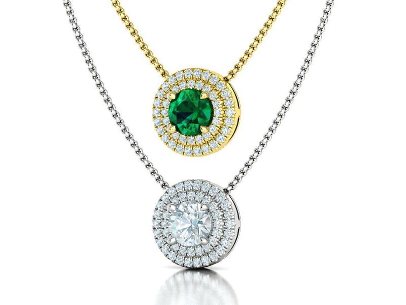 Diamond Round Pendant Double Halo 1ct stone Necklace 12mm wide