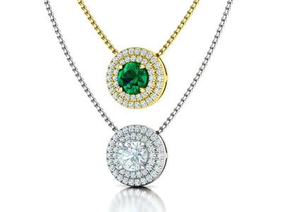 Diamond Round Pendant Double Halo 1ct stone Necklace 12mm wide