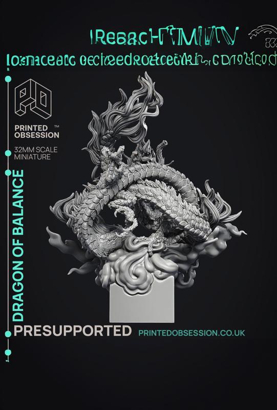 Dragon of Balance – Chinese Style Dragon – PRESUPPORTED – Illustrated and Stats – 32mm scale