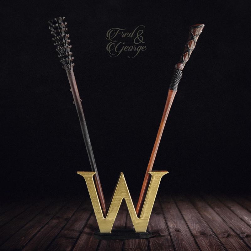 FRED and GEORGE WEASLEY WAND with DISPLAY