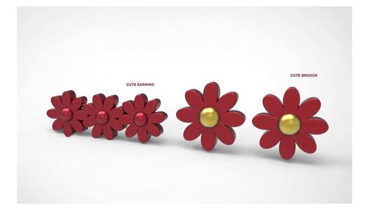 a flower earrings and brooch