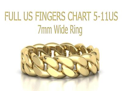 Cuban Link Chain Ring  7mm FULL US FINGERS CHART 5-11