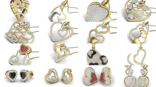 109 Love valentine ring earrings pendant 3dm render details 3D Model Collection