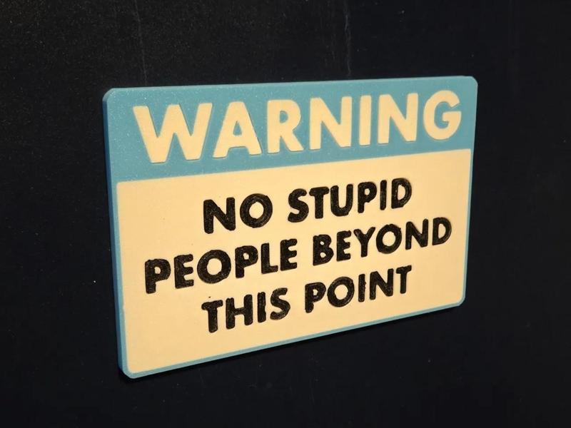 Warning – No Stupid People Magnet Sign