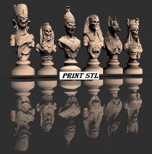 Egyptian pharaohs-skeleton-mummies chess pieces 3D print Stl