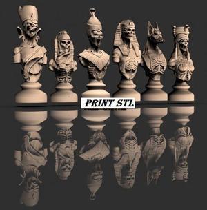 Egyptian pharaohs-skeleton-mummies chess pieces 3D print Stl