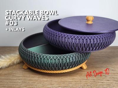 Stackable Bowl Tray – Curvy Waves 03 + Inlays