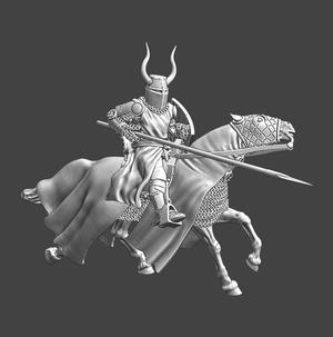 Medieval Teutonic Knight charging – horned helmet