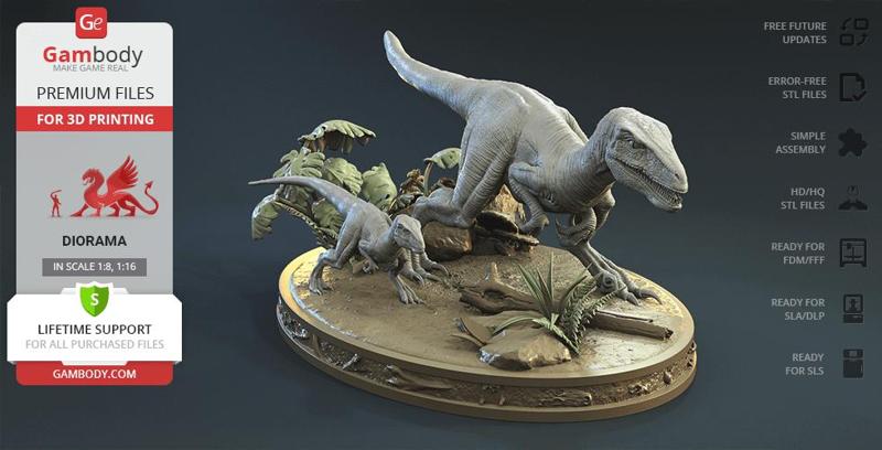Blue & Baby Hunting in Diorama STL files for 3D Printing | Assembly Model