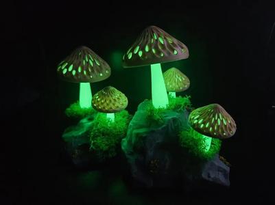 Glow in the dark mushroom diorama