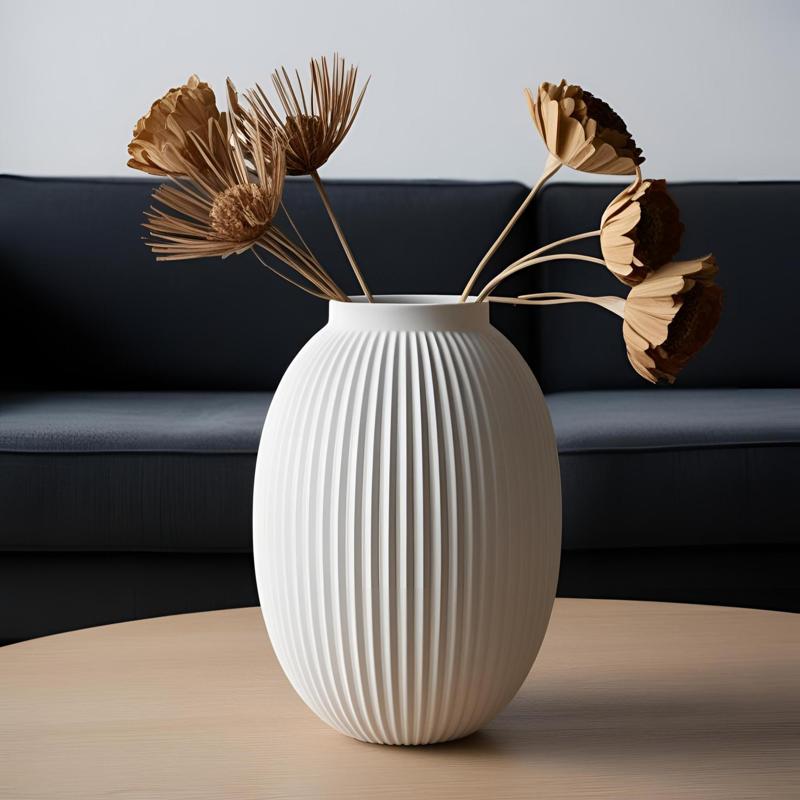 Modern Ribbed Bulbous Design Vase
