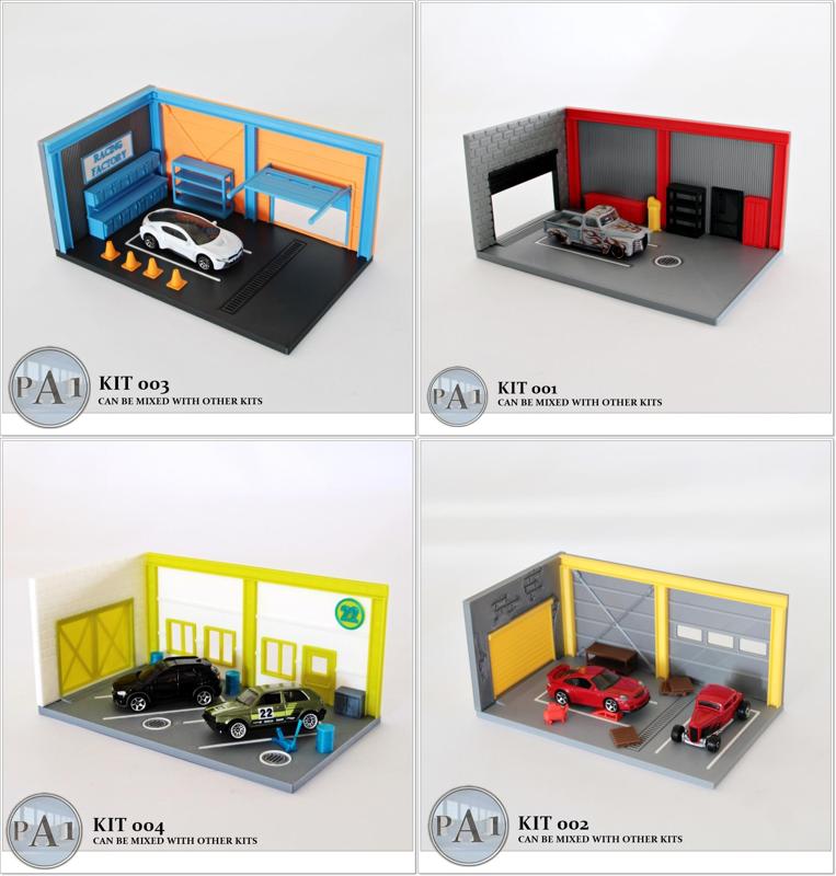 FULL PACKAGE – SET OF 4!! MINI GARAGE DIORAMAS 1/64 SCALE DIECASTS