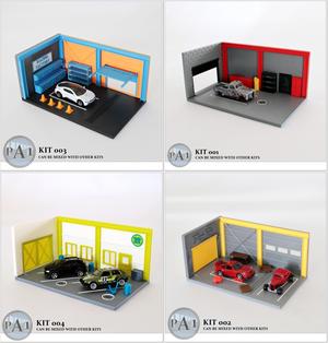 FULL PACKAGE – SET OF 4!! MINI GARAGE DIORAMAS 1/64 SCALE DIECASTS