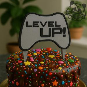 Level Up! – Funny Multicolour Gamer Cake Topper STL | 3D Printable Birthday Decor