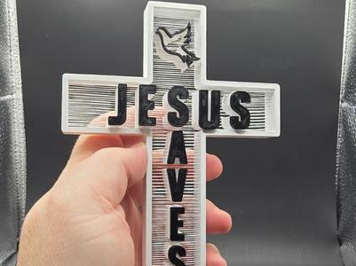 Jesus Saves – 3D String Art Cross with Dove