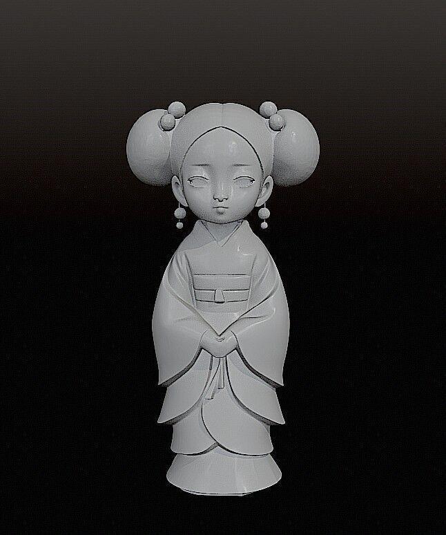 Geisha Statue stl Elegant Japanese Doll Statue for Decor