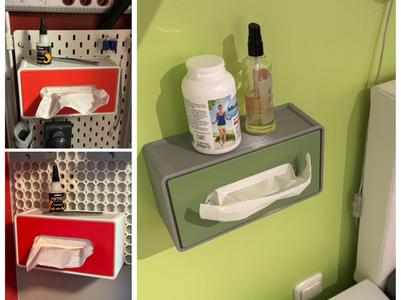 Sturdy wall-mounted tissue box with shelf
