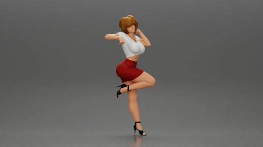 Sexy girl in mini dress and shirt with short hair Leaning Against car