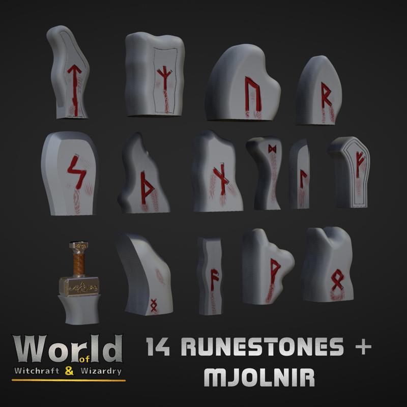 Runestones & Thor Hammer Mjolnir Bundle