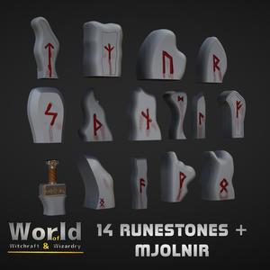 Runestones & Thor Hammer Mjolnir Bundle