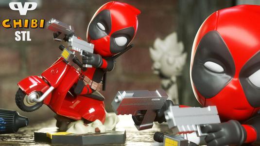 Deadpool on Vespa Chibi STL for 3D Printing ChibiSTL 3DXM