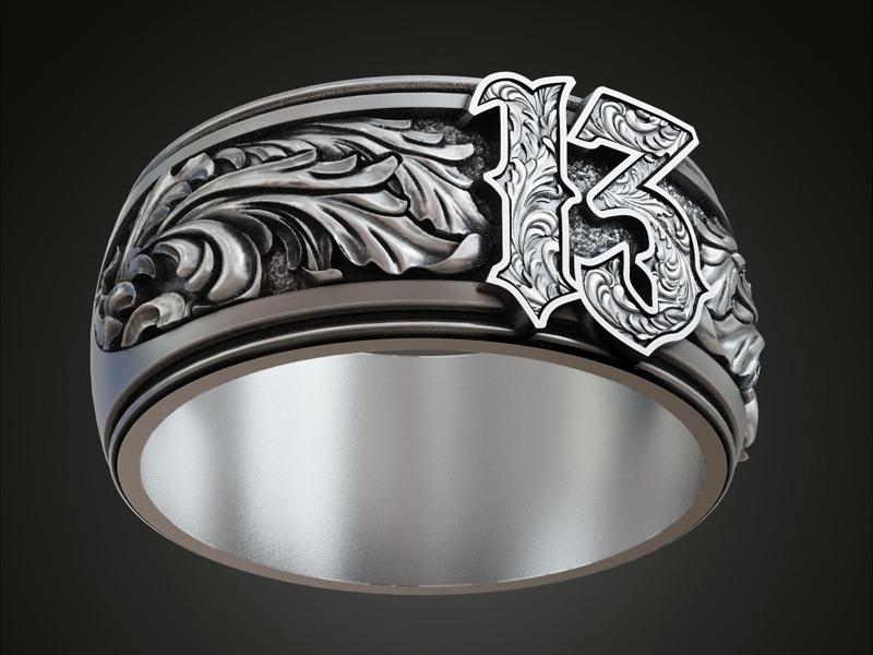 Lucky 13 amulet baroque band ring