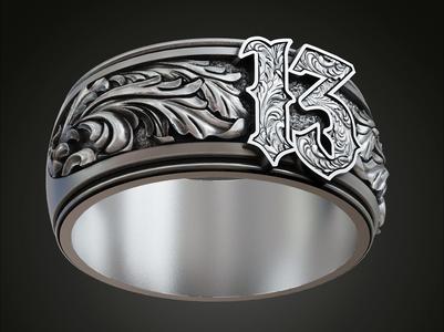 Lucky 13 amulet baroque band ring