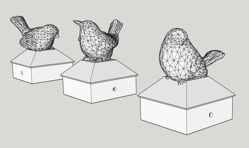 Fence Post Caps with Low Poly Birds