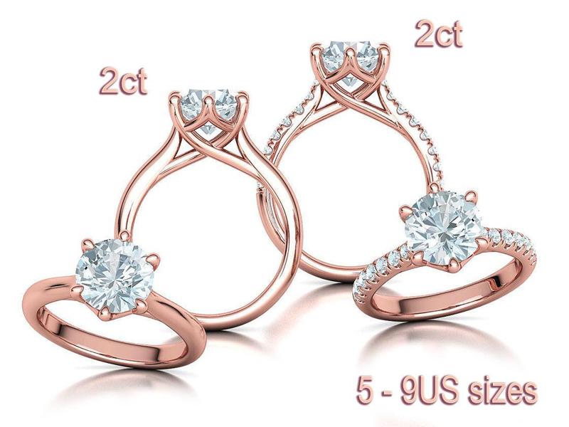 2ct Diamond Trellis Engagement Rings 2 Rings 3D Model Collection