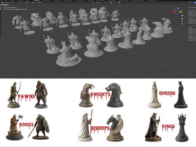 fantasy chess pieces inspired by LOTR
