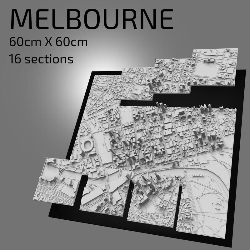3D Melbourne | Digital Files | 3D STL File | Melbourne 3D Map | 3D City Art | 3D Printed Landmark | Model of Melbourne Skyline | 3D Art