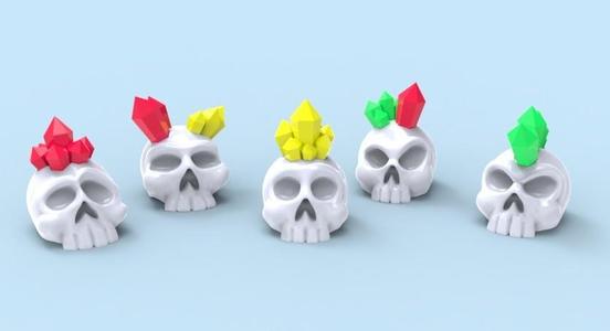 5 skulls with cristals
