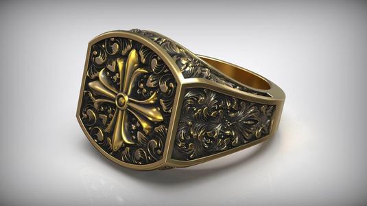 Maltese Cross Baroque Pattern Signet Ring