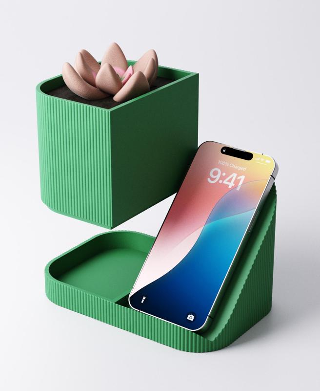 Phone Holder + Planter with Drip Tray