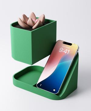 Phone Holder + Planter with Drip Tray