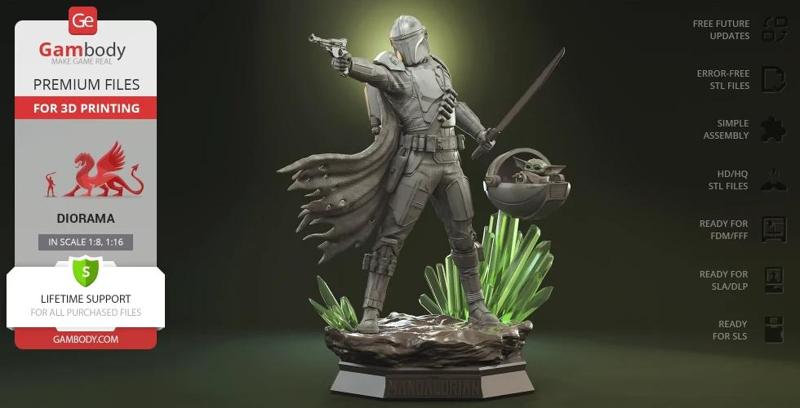 The Mandalorian and Grogu Diorama STL files for 3D Printing | Assembly Model