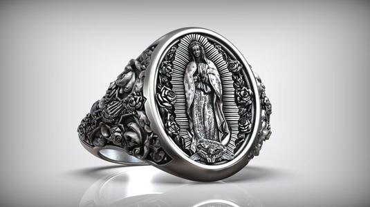 Lady of Guadalupe Cross Roses Virgin Mary Catholic Ring