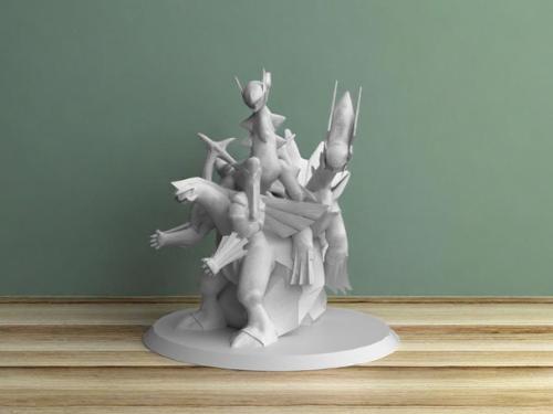 Pokémon statues of Palkia, Dialga, and Arceus