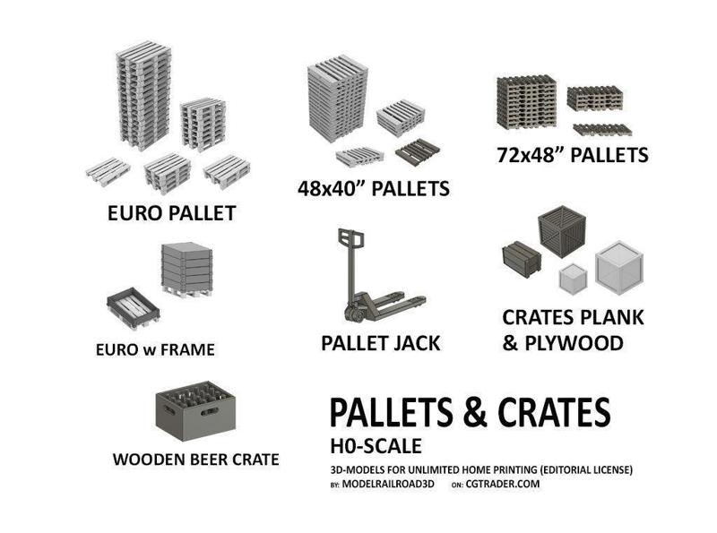CARGO-0023 Pallet and Crate set H0-scale 23 items