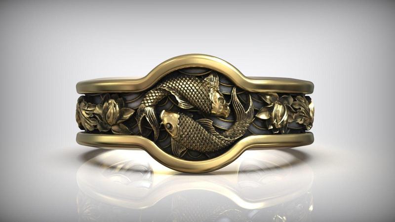 Yin Yang Carp Koi Fish Japanese Ornament Ring
