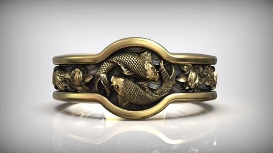 Yin Yang Carp Koi Fish Japanese Ornament Ring
